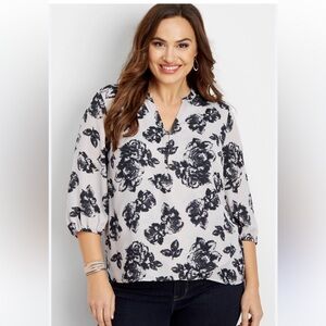 Maurice’s Gray Black Hook and Eye Floral Print Blouse Size 1X